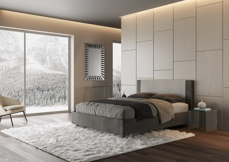 Letto Matrimoniale con Testata e Alzata Comoda Imbottito in Tessuto Labirinto Rosal Grigio Varie Misure