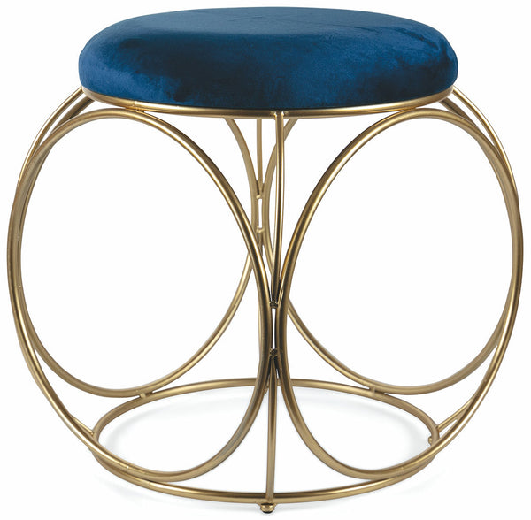 sconto Runder Hocker Ø40x46 cm aus Eisen und blauem Soriani-Samt