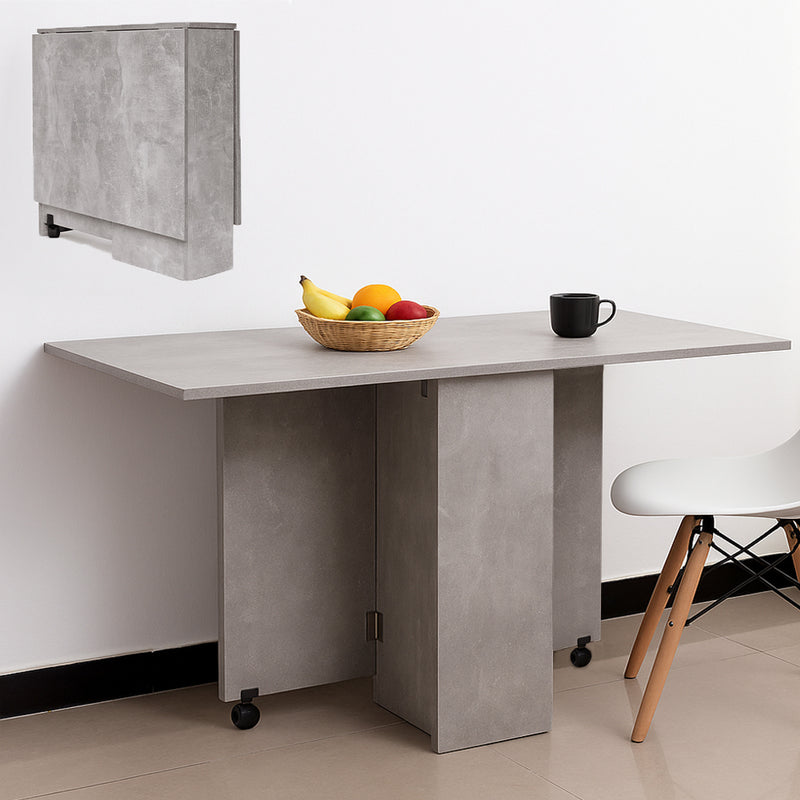 Tavolo da Pranzo Pieghevole Salvaspazio 140x75x74 cm Ante a Ribalta con Ruote Effetto Cemento      