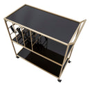 Carrello Black String 79x39,5x82 cm in Ferro e Specchio e PU Oro e Nero      