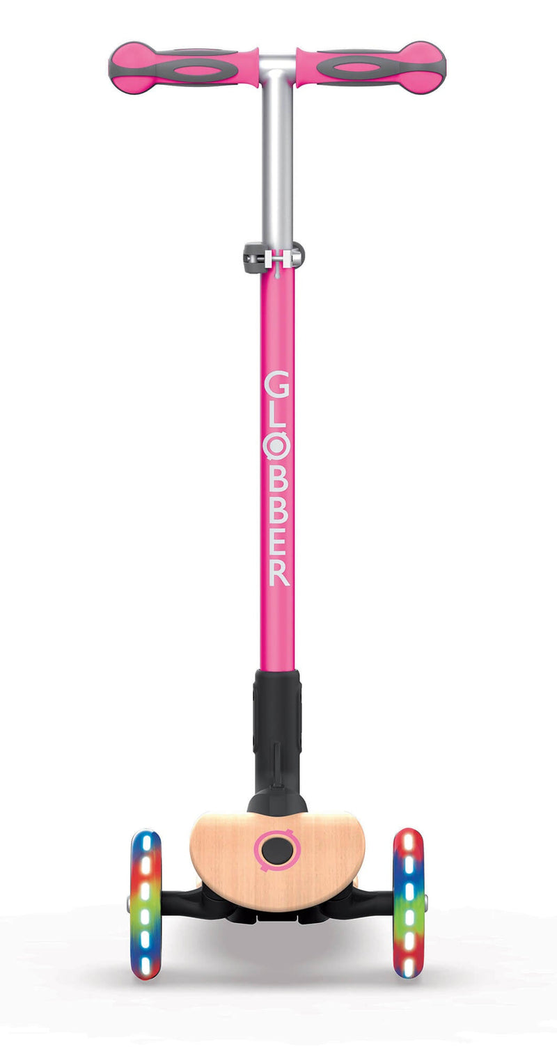 Monopattino 3 Ruote a LED Pieghevole 3 Altezze Max 50 Kg Globber Primo Foldable Wood Rosa