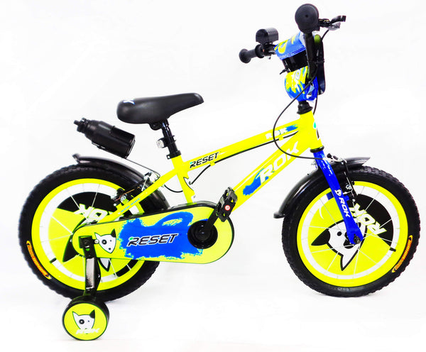 sconto 12" Kinderfahrrad 2 Bremsen mit Wasserflasche und gelbem und blauem Frontschild