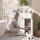 Mobiletto da Bagno da Terra 80x30x80,2 cm con Cassetto e Anta in Pannello Truciolare e MDF Bianco      