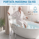 Sedia per Vasca da Bagno 86x60x89-101 cm con Schienale e Bracciolo Altezza Regolabile in 10 Livelli Fino a 136 kg Bianco      