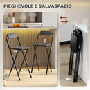 Set 2 Sgabelli da Bar Pieghevoli con Poggiapiedi 37x45x87 cm in Legno e Acciaio Nero  