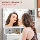 Mobile Toeletta con Specchio 2 Cassetti 5 Ripiani e Sgabello 80x40x138 cm in MDF e Truciolato Bianco