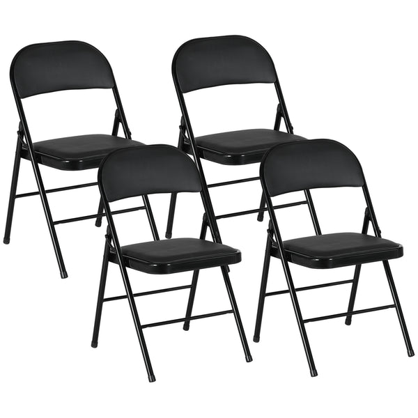 prezzo Set 4 Sedie Pieghevoli Imbottite 45x46x78 cm in Finta Pelle PU e Metallo Nero