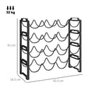 Portabottiglie a 4 Livelli a Onda 42.5x16,5x41 cm Impilabili per 16 Bottiglie in Metallo Nero  
