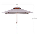 Ombrellone da Giardino 300x300x297H cm con 8 Stecche e Copertura Parasole a 2 Livelli in Bambù Grigio 