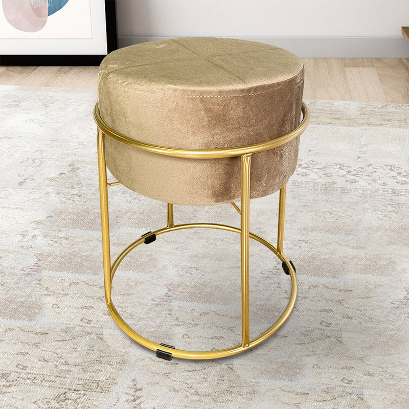 Pouf in Velluto Tortora 44x38 cm con Struttura in Metallo Oro
