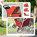 Passeggino per Cani Piccoli Pieghevole 77x44x102 cm con Portabicchieri e Cestino Portaoggetti in Tessuto Oxford Rosso      