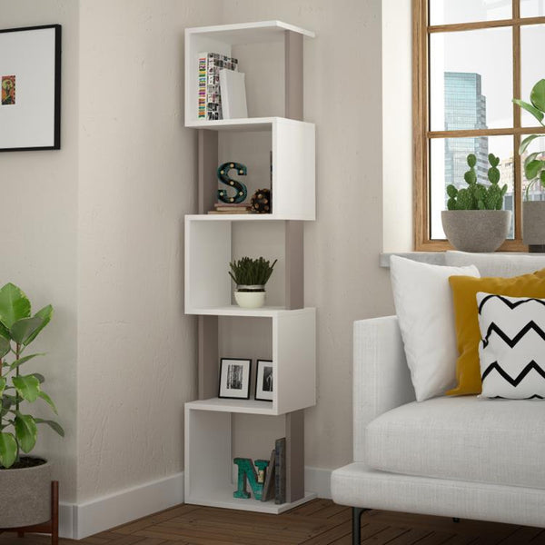 Libreria Moderna 161x35x30 cm Scaffale Modulare 5 Ripiani in MDF Bianco e Tortora acquista
