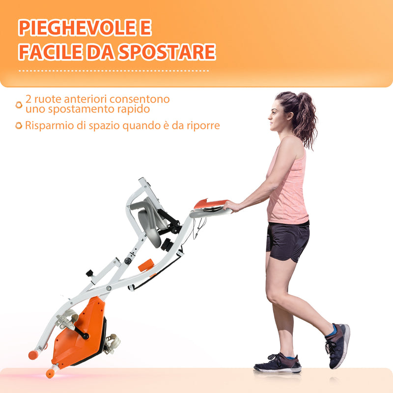 Cyclette Pieghevole con Resistenza Magnetica 8 Livelli Volano 2,5kg in Acciaio e ABS Grigio e Arancione  