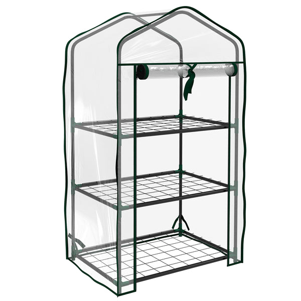 Mini Serra da Giardino 59x39x127 cm con Copertura 3 Ripiani e Porta Avvolgibile in PE Trasparente sconto