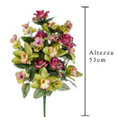 Set 2 Bouquet Artificiale Frontale di Rose e Cymbidium Altezza 53 cm Marrone/Ciliegia/Bordeaux
