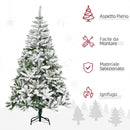 Albero di Natale Innevato Alto 180 cm con 750 Rami Ignifughi e Base in Acciaio Verde      