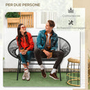 Divano da Giardino 2 Posti 132x72x83 cm con Cuscini e Braccioli in Rattan PE e Acciaio Nero      