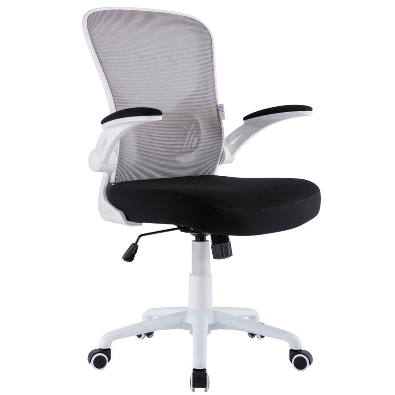 Sedia Operativa da Ufficio 62x63x105 cm Ergonomica con Braccioli Pieghevoli Bianco 