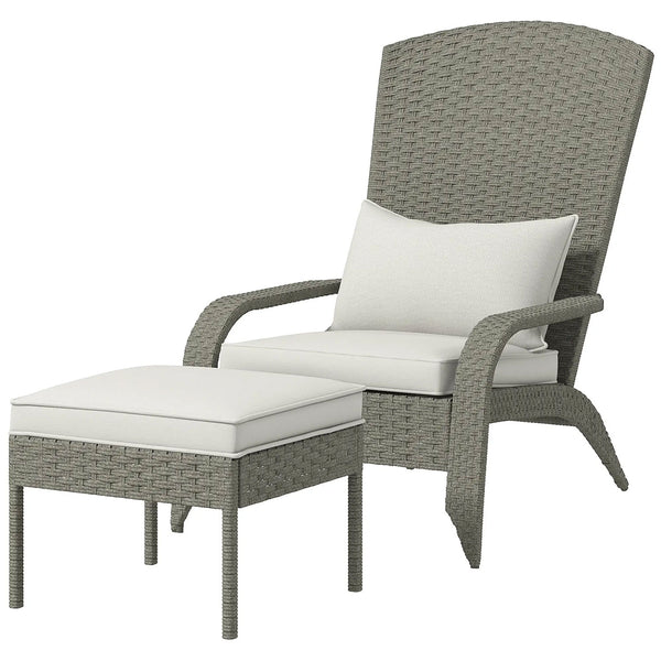 Sedia da Giardino con Poggiapiedi e Cuscini Imbottiti 64x82x89 cm in Rattan e Acciaio Grigio e Crema acquista