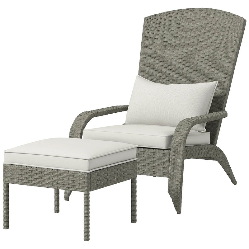 Sedia da Giardino con Poggiapiedi e Cuscini Imbottiti 64x82x89 cm in Rattan e Acciaio Grigio e Crema