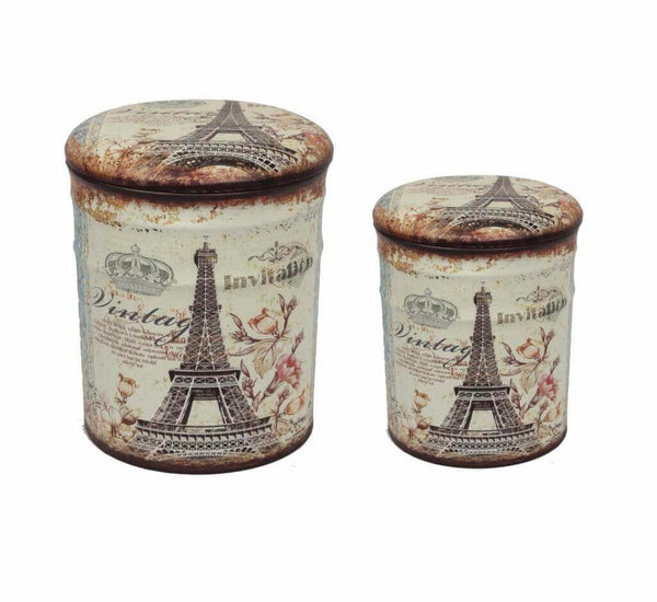 sconto Set 2 Pouf Round Container in MDF Eiffelturm