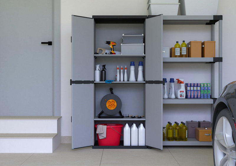 Armadio da Esterno 68x40x165 cm 2 Ante 4 Ripiani in Resina Grigio    