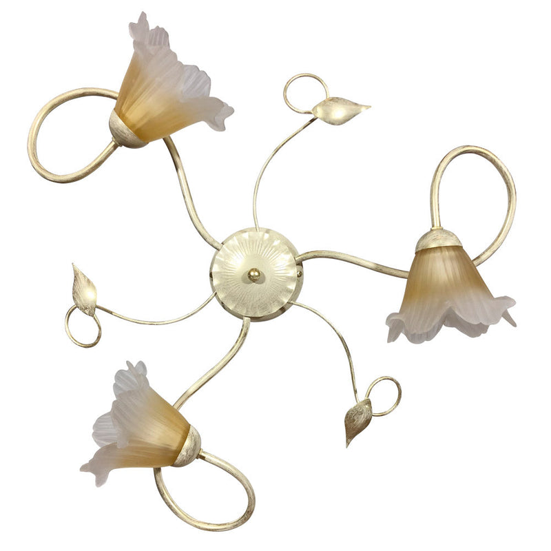 Plafoniera 3xE14 Montatura Avorio Oro Vetro Satinato Sfumato Ambra E-Energy Melania