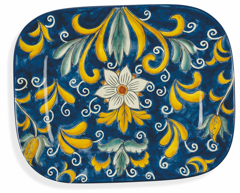 Piatto Decorativo 37x30x4 cm in Dolomite Villa d'Este Home Tivoli Sicilia Blu