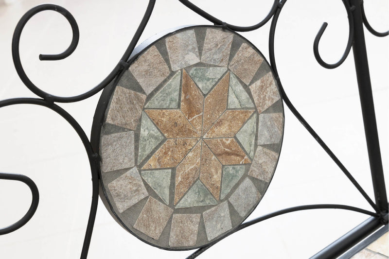 Panca da Giardino 123x53x91 cm in Ferro Battuto con Mosaico Soriani Cipro