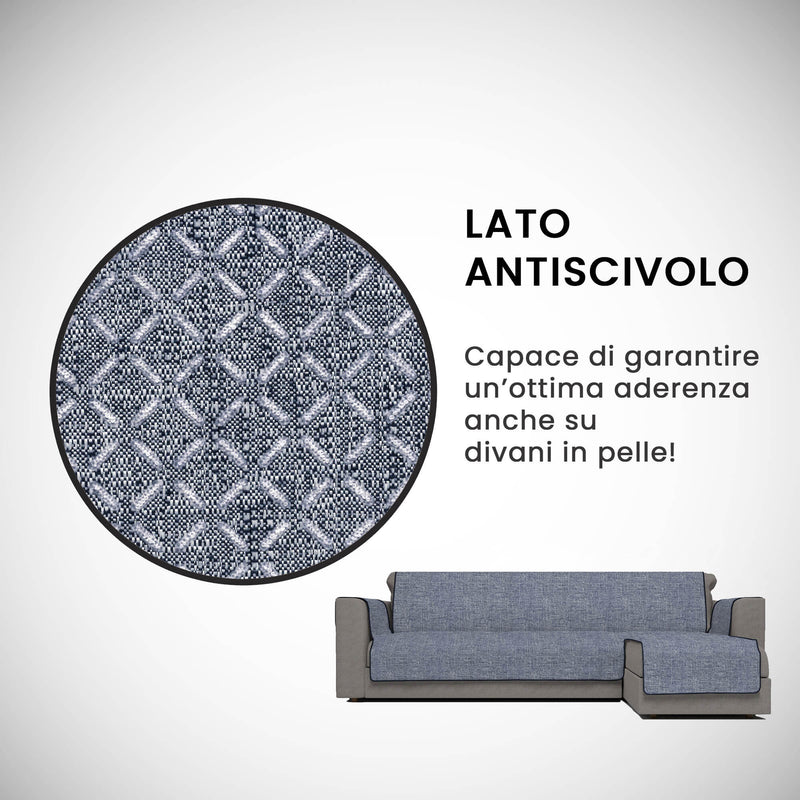 Copridivano in Poliestere con Penisola Destra Blu Scuro Varie Misure