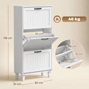 Scarpiera Salvaspazio 60x24x118 cm con 3 Cassetti Ribaltabili e Ripiani Regolabili in MDF Bianco      