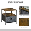 Comodino 1 Cassetto in Tessuto 40x40x46,9 cm in Legno e Acciaio Marrone e Grigio