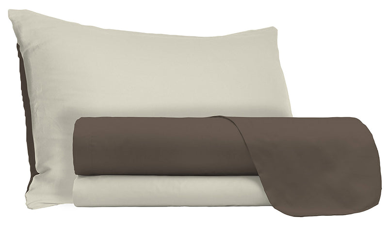 Set Lenzuola Sopra Sotto e Federe Doubleface Marrone\/Panna