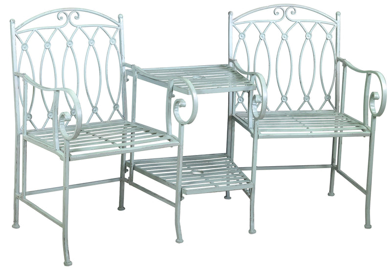 Panchina 2 Posti da Giardino con Tavolino 155x68,5x91,5 cm in Ferro Ragusa Verde