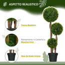 Pianta di Bosso Artificiale a 3 Sfere Altezza 110 cm con Foglie di Bambù Vaso Incluso Verde      