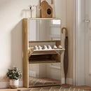 Scarpiera a Specchio 65x17x114,5 cm con 3 Cassetti a Ribalta per 9 Paia di Scarpe in Melamina Color Legno      