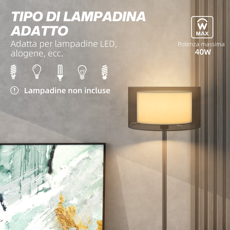 Lampada da Terra Design Moderno con Doppio Paralume Attacco E27 e Interruttore a Pedale in Metallo Ø33 x 152.5 cm Nero  