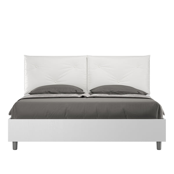 Letto Matrimoniale Struttura Bianco Frassico con Cuscini in Similpelle Egos Appia Bianco Varie Misure sconto