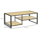 Tavolino da Caffè 3 Ripiani 120x60x46 cm in Acciaio e MDF Quercia