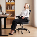 Sedia da Ufficio Ergonomica 64x65x114-129 cm in Rete con Supporto Lombare Poggiatesta e Altezza Regolabile Dondolo Nera      
