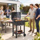 Barbecue a Carbone 112x63x101,5 cm Affumicatore Portatile con Ventilazione Termometro e Mensole Laterali in Acciaio Nero      