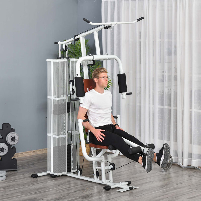 Stazione Fitness Multifunzione 150x110x210 cm in Acciaio e PU Bianco  