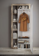 Armadio Guardaroba Ingresso con Ripiani a giorno e Specchio 90,5x30x210 cm Hamburg Bianco Lucido e Pero