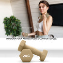 Set 6 Manubri Pesi Fitness 9 kg Totali con Impugnatura Antiscivolo e Valigetta Multicolore Rosa      