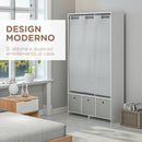 Armadio Guardaroba 105x48x160 cm con Barra Appendiabiti Ripiani e Cassetti in Legno e Tessuto Bianco e Grigio      