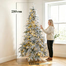 Albero di Natale Innevato Ø135x210 cm con 450 Luci LED Bianco Caldo 1080 Rami Ignifughi Timer Telecomando e 8 Modalità      