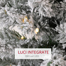 Albero di Natale Innevato Slim 210 cm con 405 Rami e 180 Luci LED Bianco Caldo in Plastica e Metallo Bianco      