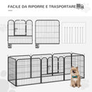 Recinto per Cani Modulare 8 Pannelli 79x79 cm in Acciaio e Metallo Nero