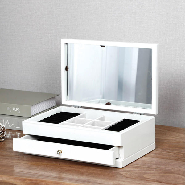 Schmuckkästchen mit Spiegel 2 Fächer 30x20x12 cm in White Diamond Wood prezzo