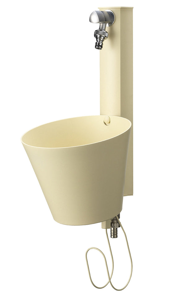 sconto Gartenwandbrunnen mit Doppelhahn 49 x 23 x 26,6 cm Belfer 42/PRS Elfenbein